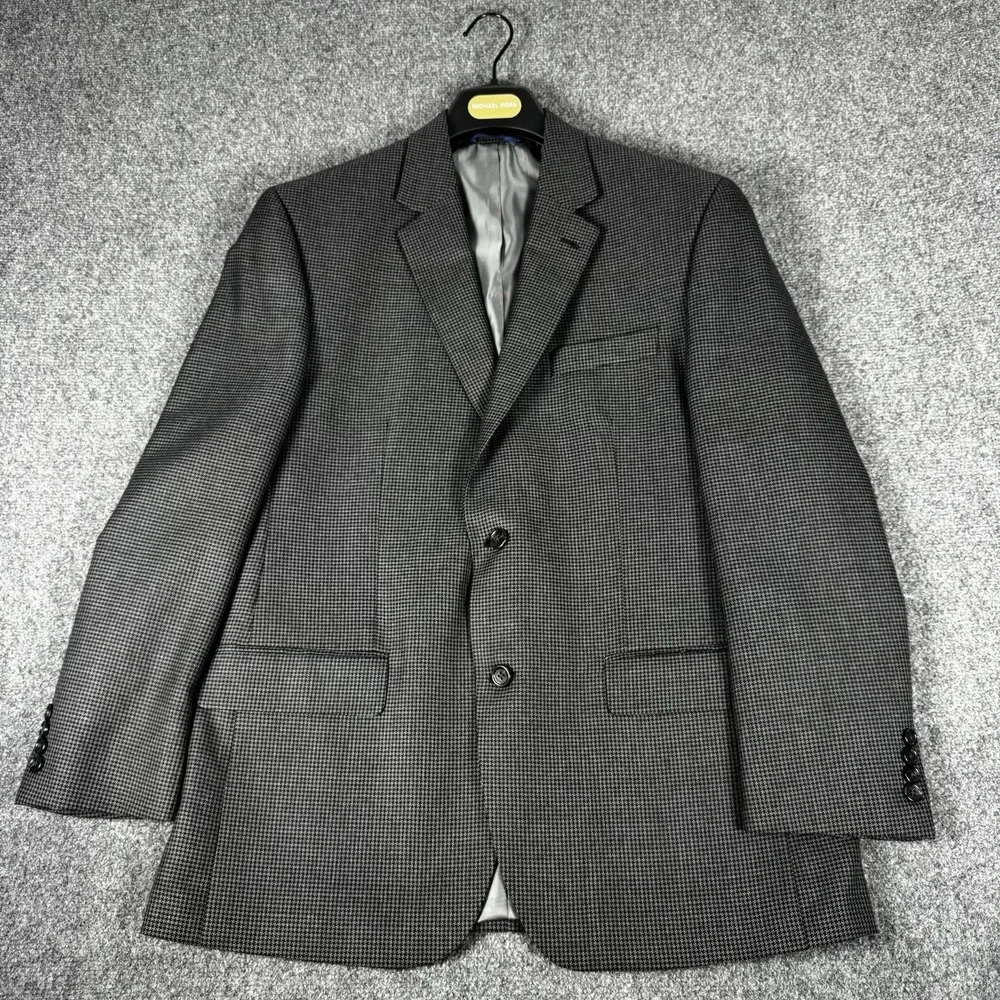 Michael Kors Mens 42R Blazer Suit Jacket Sport Coat Gray Black Houndstooth